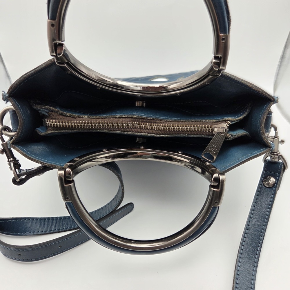 Patricia Nash Aria Caribbean Blue Satchel Bag With Silver Metallic Cutout Floral - Picture 5 of 16